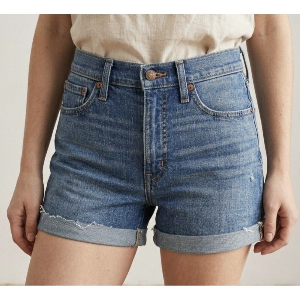 Madewell High Rise Denim Cuffed Jean Shorts Women Size 25 Blue Summer Travel